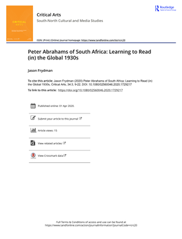 Peter Abrahams of South Africa: Learning to Read (In) the Global 1930S