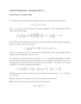 General Relativity: Example Sheet 3