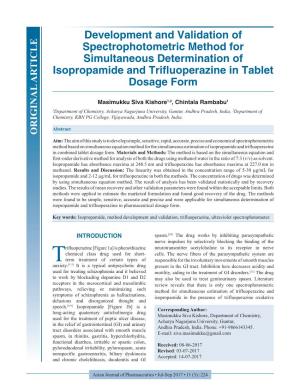 Development and Validation of Spectrophotometric Method for Simultaneous Determination of Isopropamide and Trifluoperazine in Tablet Dosage Form