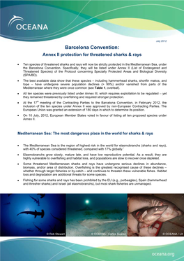 Barcelona Convention: Annex II Protection for Threatened Sharks & Rays