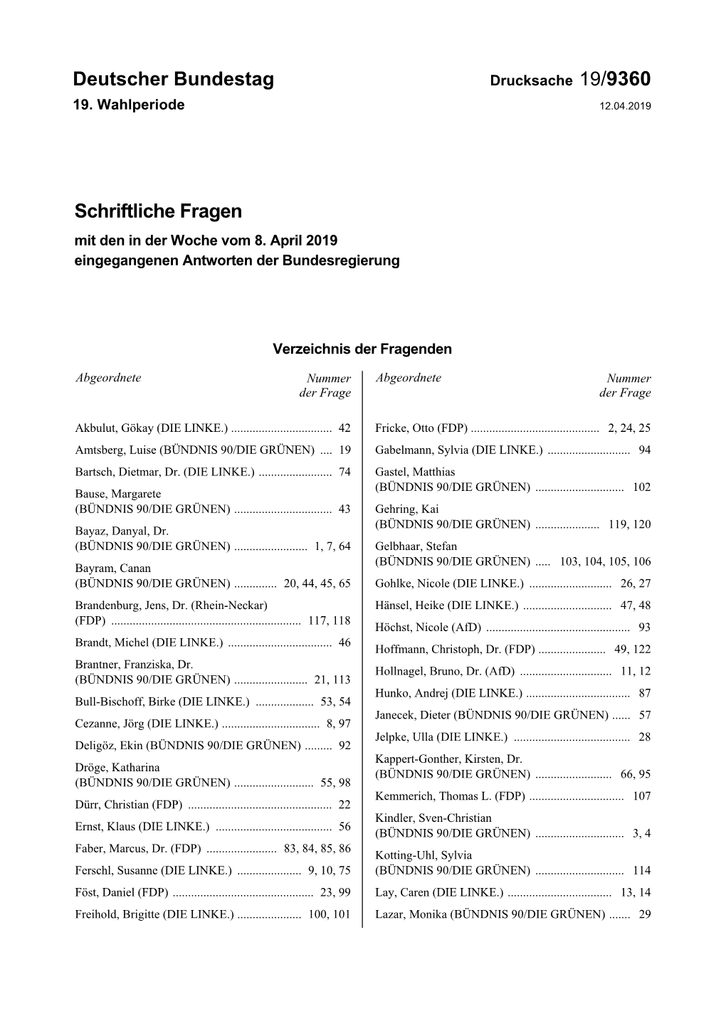 Drucksache 19/9360 19