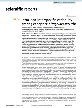 And Interspecific Variability Among Congeneric Pagellus Otoliths