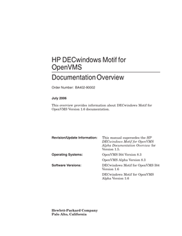 HP Decwindows Motif for Openvms Documentation Overview