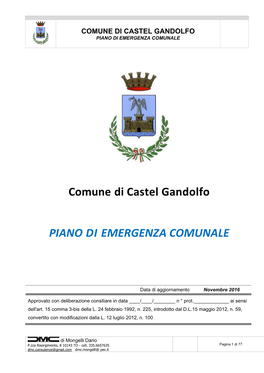 Comune Di Castel Gandolfo Piano Di Emergenza Comunale