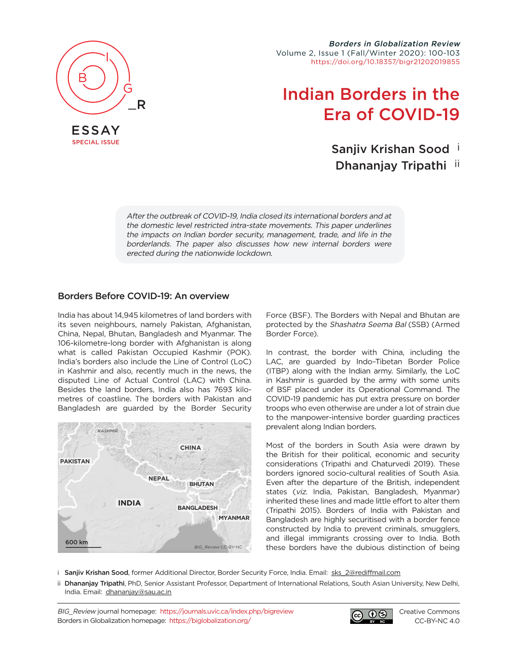 Indian Borders in the Era of COVID-19”