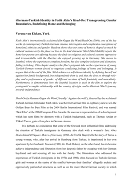 Igerman-Turkish Identity in Fatih Akin's Head-On: Transgressing