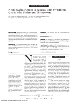 Neuromyelitis Optica in Patients with Myasthenia Gravis Who Underwent Thymectomy