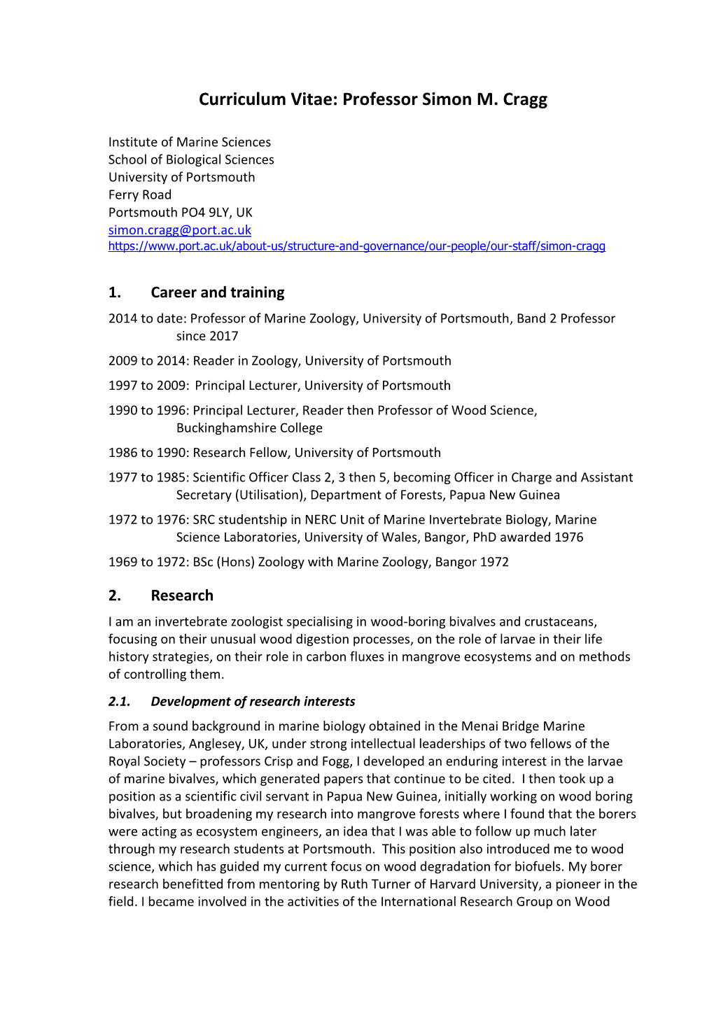 Curriculum Vitae: Professor Simon M. Cragg