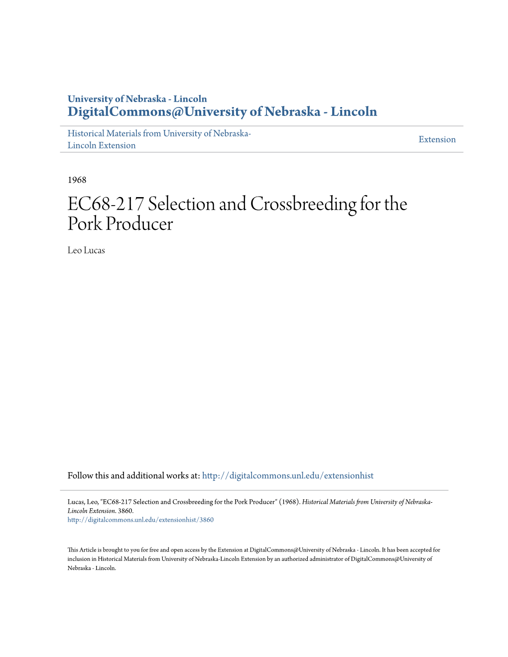 EC68-217 Selection and Crossbreeding for the Pork Producer Leo Lucas
