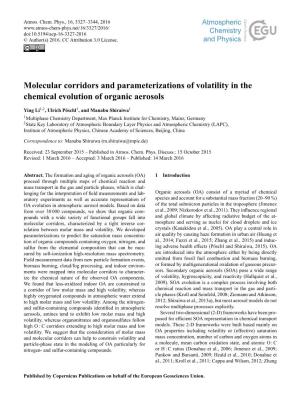 Molecular Corridors and Parameterizations of Volatility in the Chemical Evolution of Organic Aerosols
