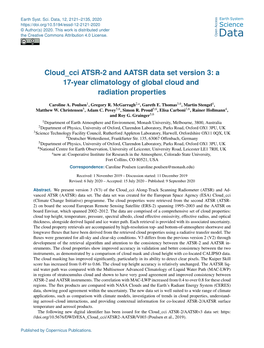 Cloud Cci ATSR-2 and AATSR Data Set Version 3: a 17-Year Climatology of Global Cloud and Radiation Properties