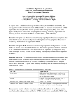 Survey Protocol for Citrus Nursery Stock Protocol