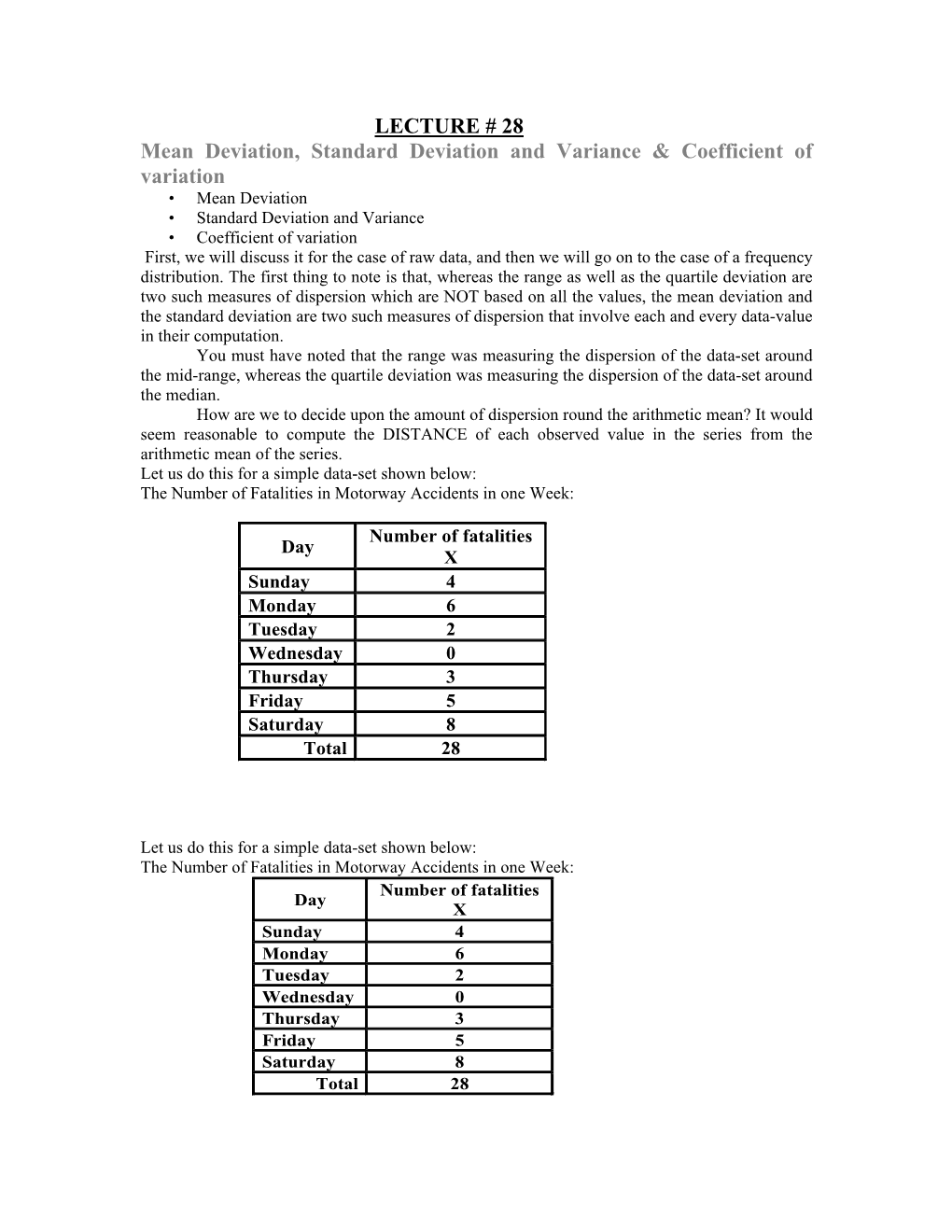 LECTURE # 28 Mean Deviation, Standard Deviation and Variance