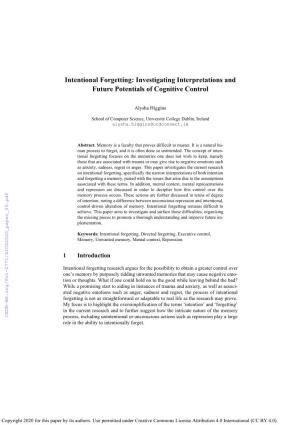 Intentional Forgetting: Investigating Interpretations and Future Potentials of Cognitive Control