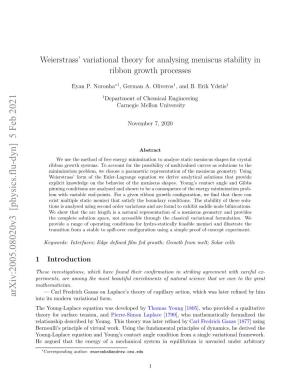Weierstrass' Variational Theory for Analysing Meniscus Stability
