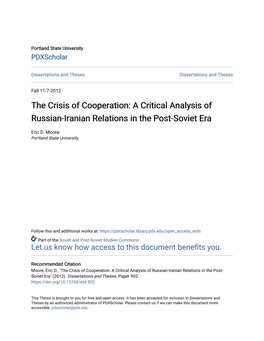 A Critical Analysis of Russian-Iranian Relations in the Post-Soviet Era