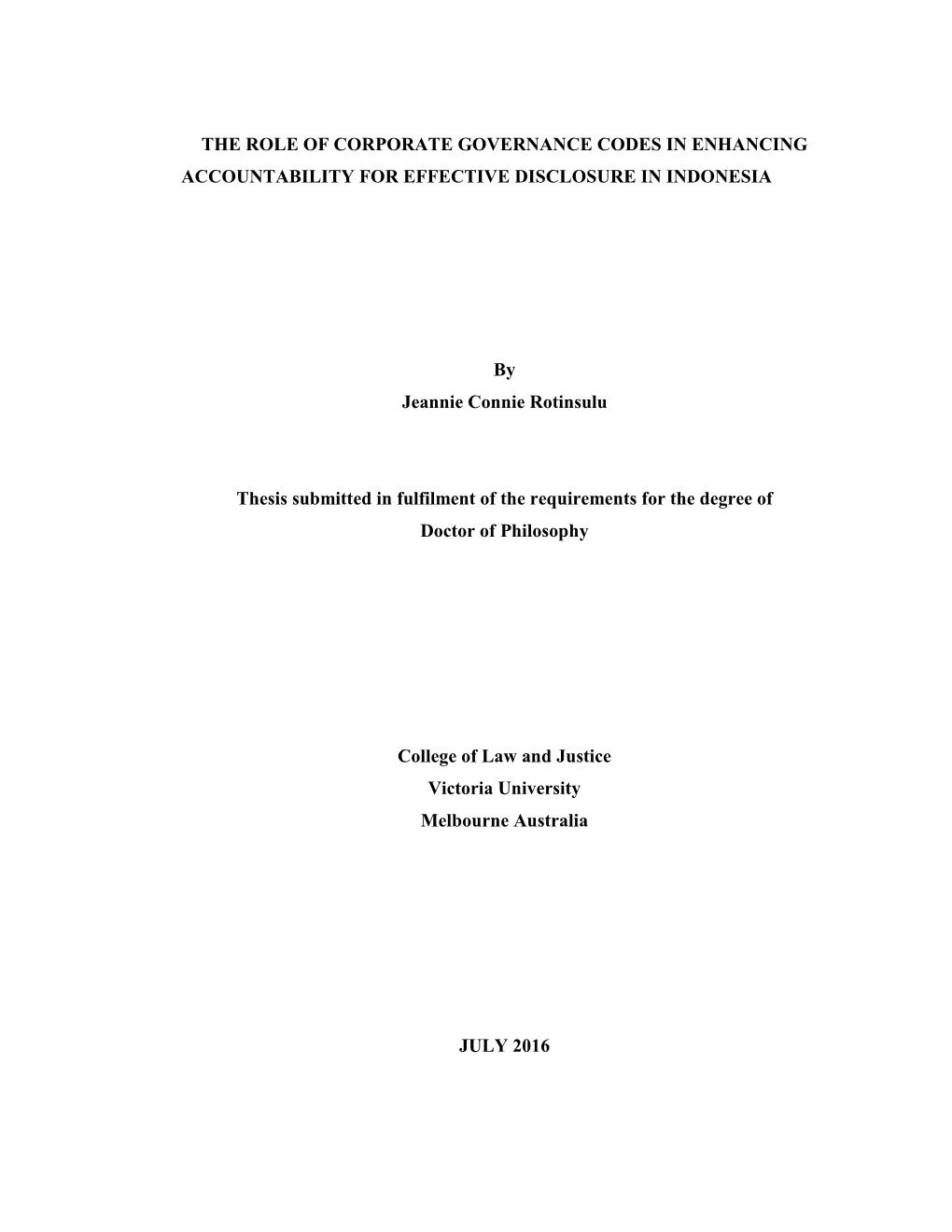 The Role of Corporate Governance Codes in Enhancing Accountability for Effective Disclosure in Indonesia