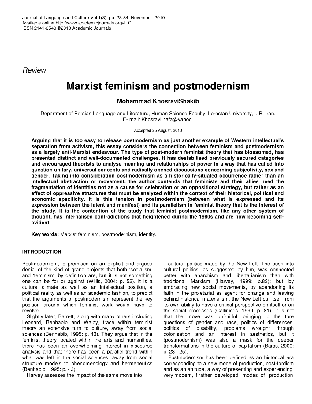 Marxist Feminism and Postmodernism