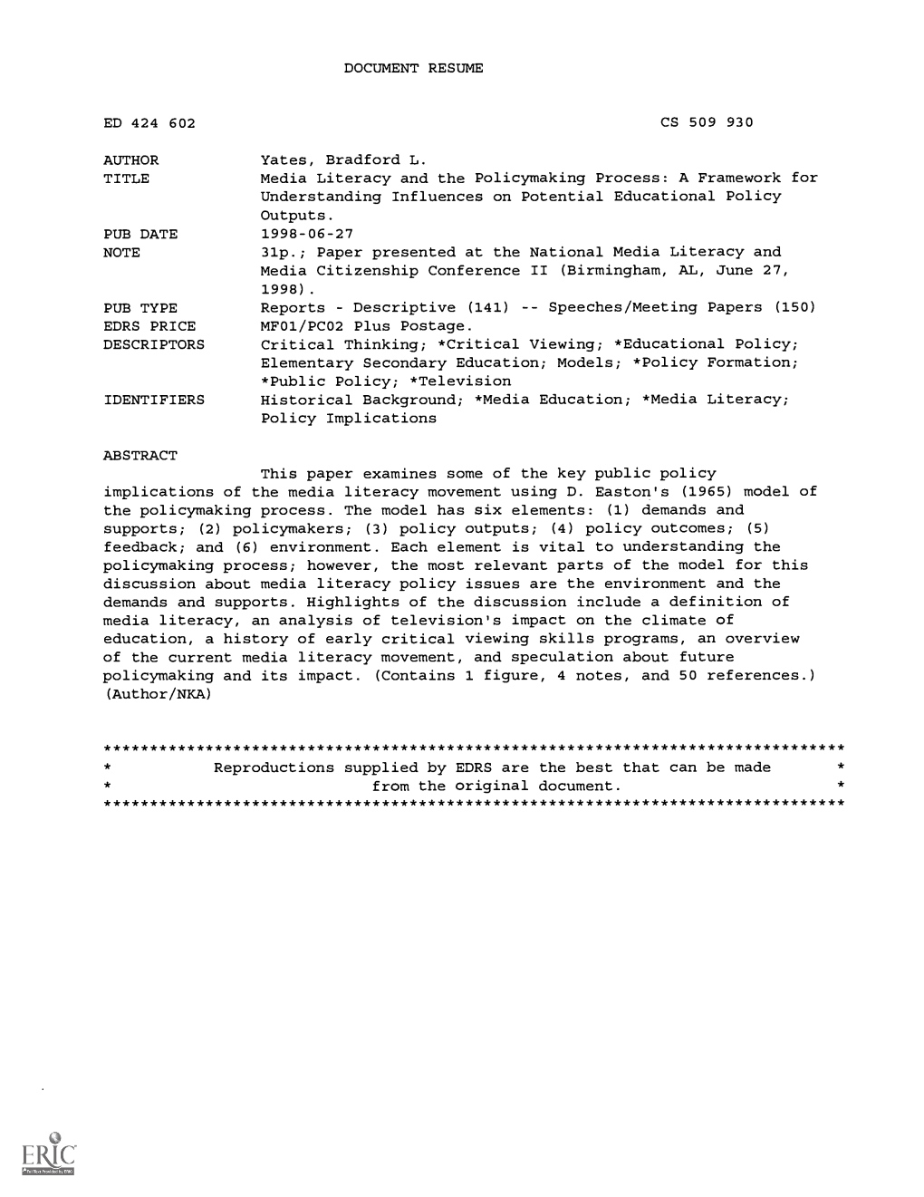 A Framework for Understanding Influences on Potential Educational Policy Outputs