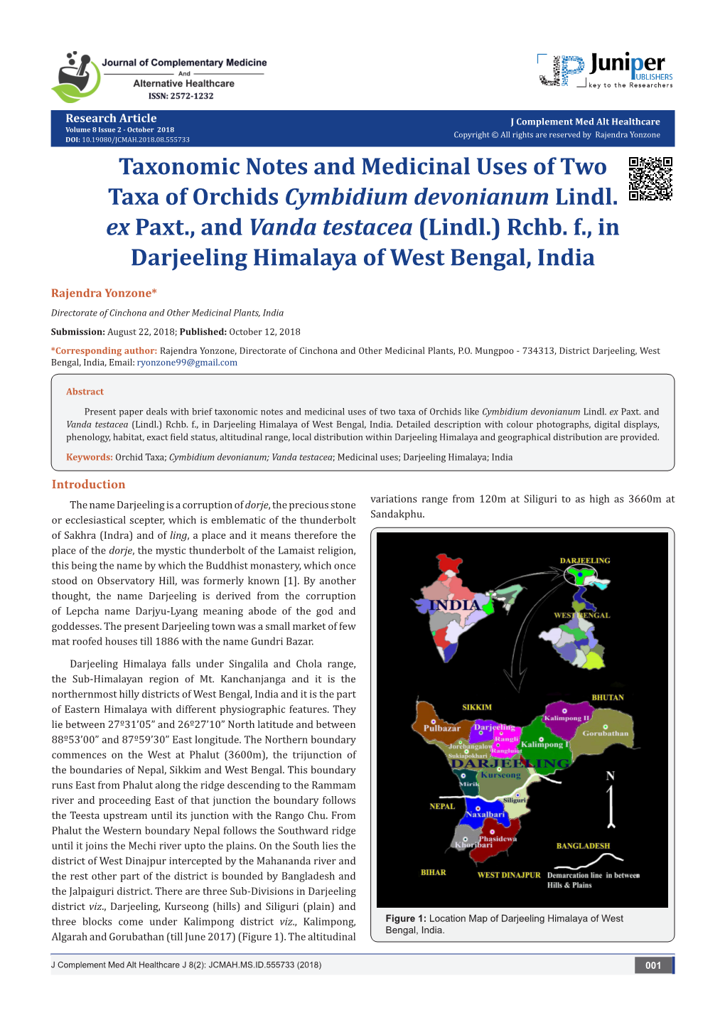 Taxonomic Notes and Medicinal Uses of Two Taxa of Orchids Cymbidium Devonianum Lindl