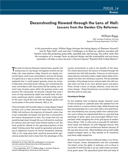 Deconstructing Howard Through the Lens of Hall: Lessons from the Garden City Reformer