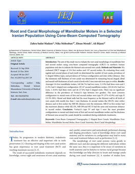 Root and Canal Morphology of Mandibular Molars in a Selected Iranian Population Using Cone-Beam Computed Tomography