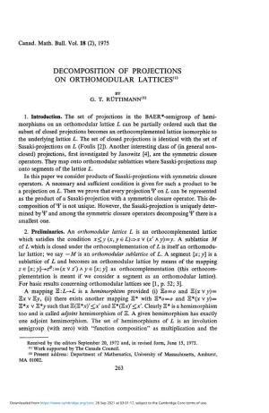 Decomposition of Projections on Orthomodular Lattices'1»