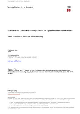 Qualitative and Quantitative Security Analyses for Zigbee Wireless Sensor Networks