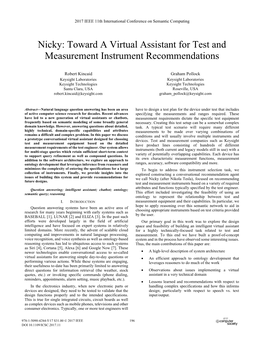 Nicky: Toward a Virtual Assistant for Test and Measurement Instrument Recommendations