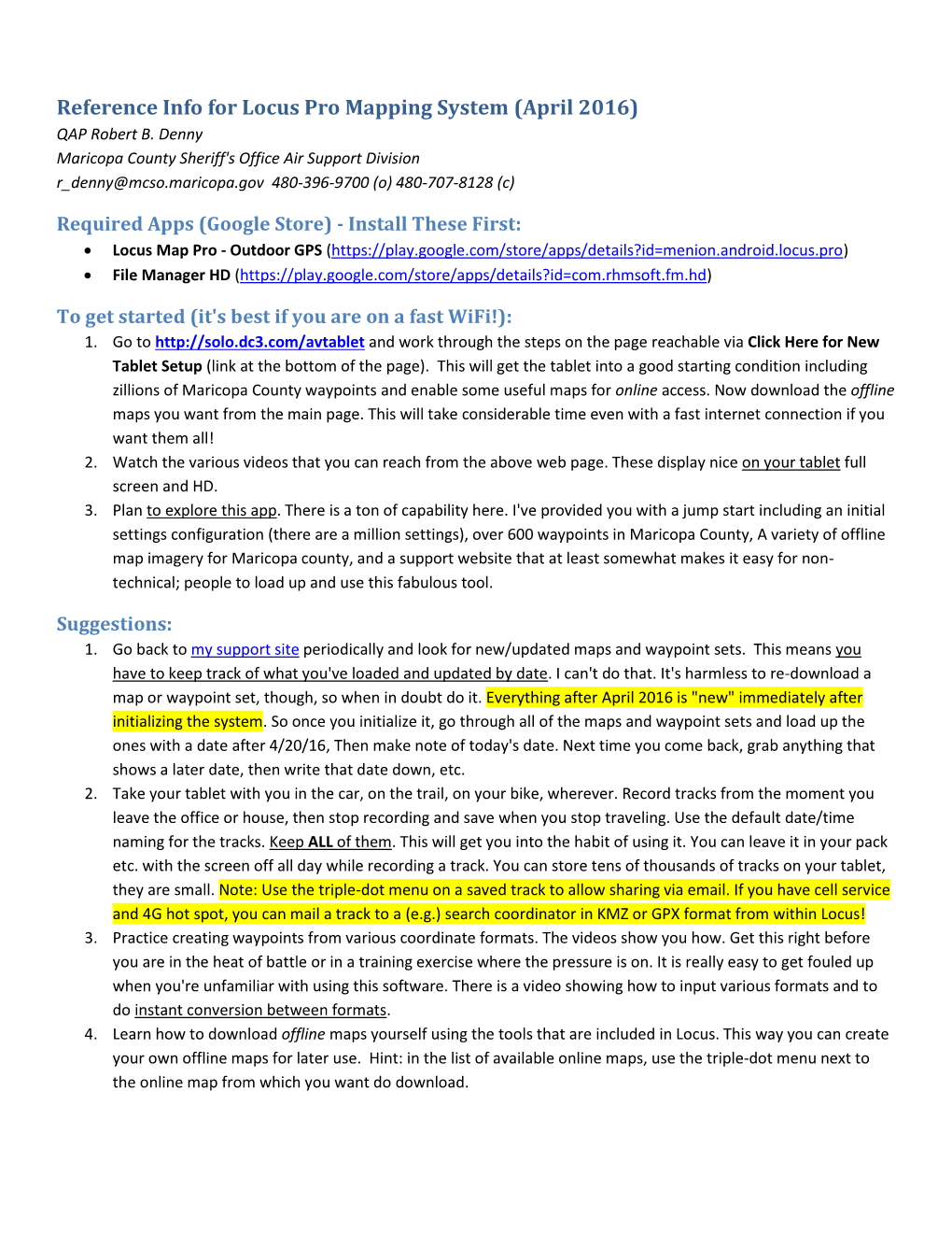 Reference Info for Locus Pro Mapping System (April 2016) QAP Robert B