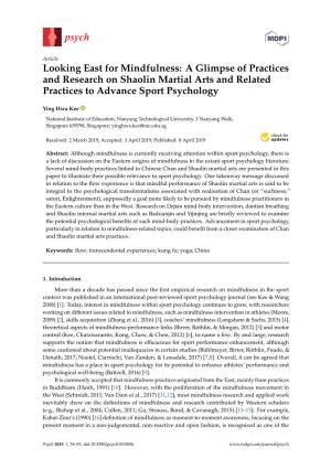 A Glimpse of Practices and Research on Shaolin Martial Arts and Related Practices to Advance Sport Psychology