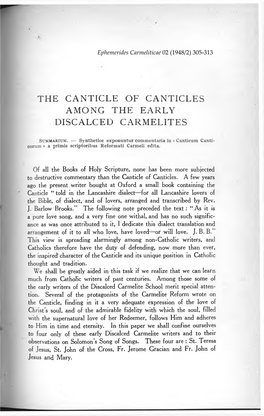 The Canticle of Canticles Among the Early Discalced Carmelites