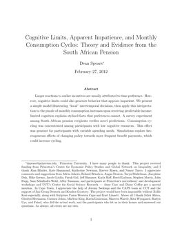 Cognitive Limits, Apparent Impatience, and Monthly Consumption Cycles: Theory and Evidence from the South African Pension