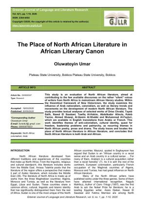 The Place of North African Literature in African Literary Canon