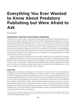 Everything You Ever Wanted to Know About Predatory Publishing but Were Afraid to Ask