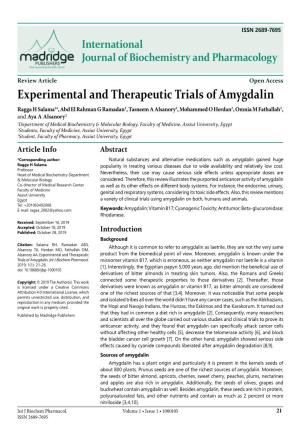 Experimental and Therapeutic Trials of Amygdalin