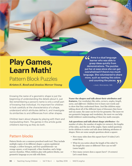 Pattern Block Puzzles and Counting the Pieces