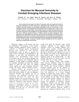 Vaccines for Mucosal Immunity to Combat Emerging Infectious Diseases