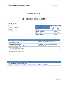 RATING REPORT ICI Pakistan Limited (ICI)