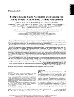 Symptoms and Signs Associated with Syncope in Young People