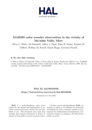 MARSIS Radar Sounder Observations in the Vicinity of Ma'adim Vallis, Mars