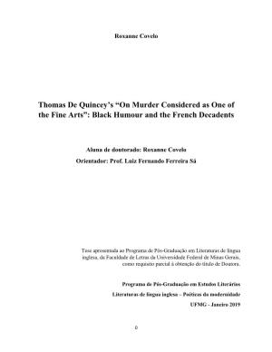 Thomas De Quincey's “On Murder Considered As One of the Fine Arts
