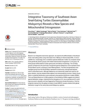 Integrative Taxonomy of Southeast Asian Snail-Eating Turtles (Geoemydidae: Malayemys) Reveals a New Species and Mitochondrial Introgression