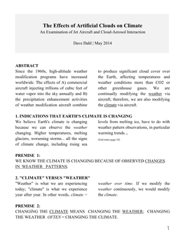 1 the Effects of Artificial Clouds on Climate