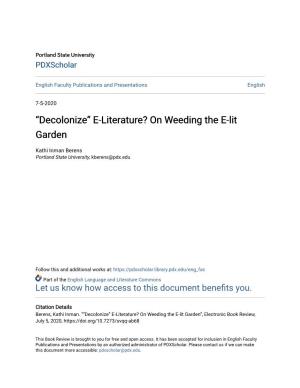 E-Literature? on Weeding the E-Lit Garden