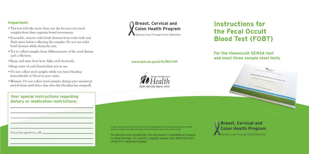 Instructions for the Fecal Occult Blood Test (FOBT)