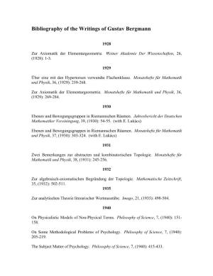 Bibliography of the Writings of Gustav Bergmann