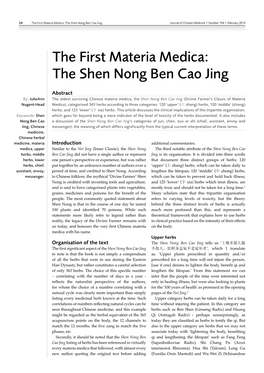 The First Materia Medica: the Shen Nong Ben Cao Jing Journal of Chinese Medicine • Number 104 • February 2014