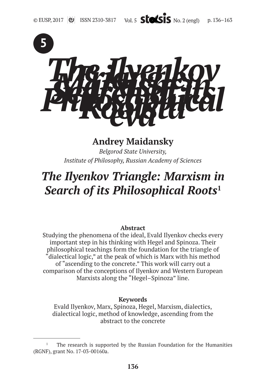 The Ilyenkov Triangle: Marxism in Search of Its Philosophical Roots1