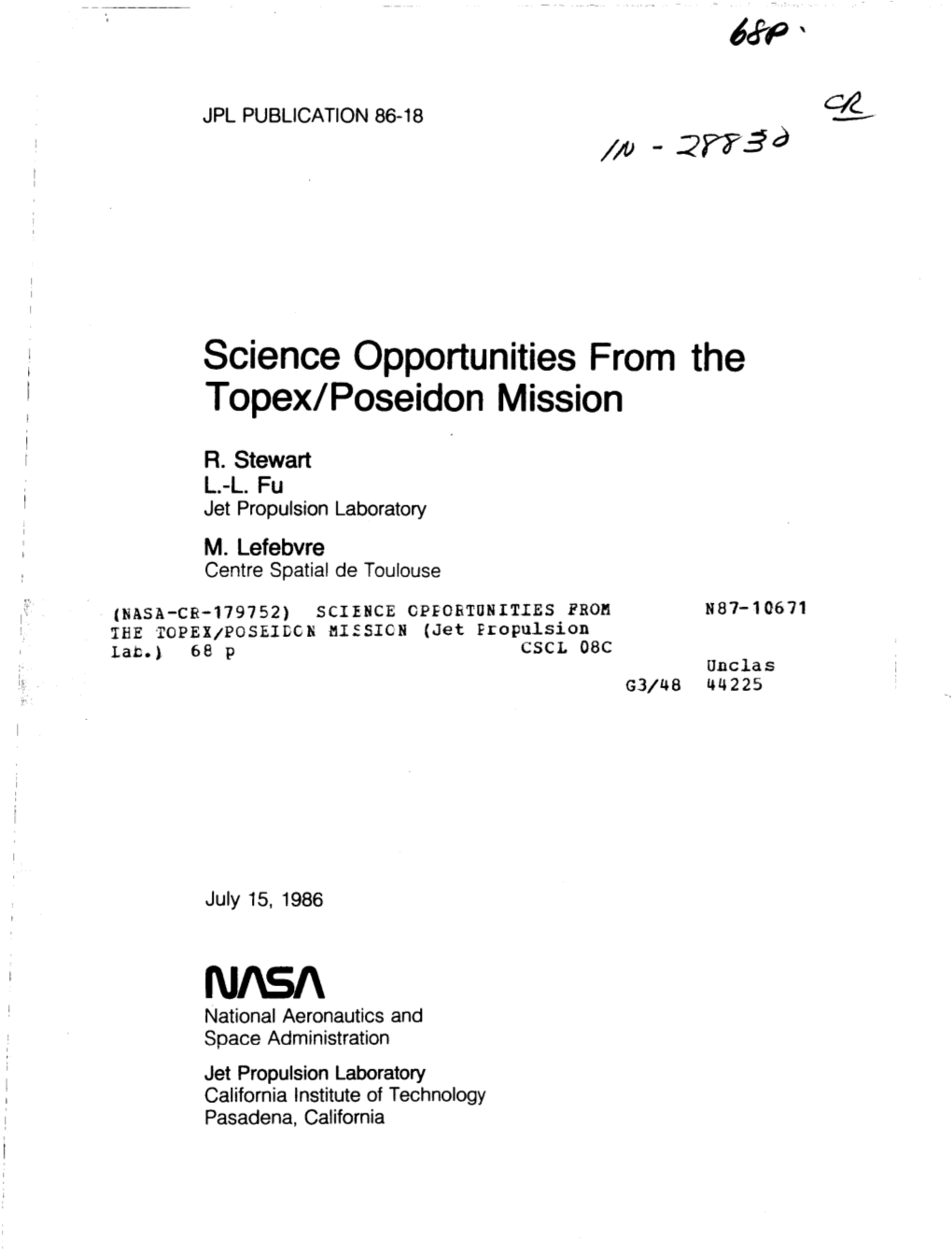 Science Oppofiunities from the Topex/Poseidon Mission